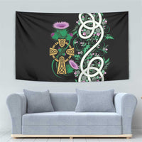 Scottish Celtic Cross Thistle Flowers Tapestry