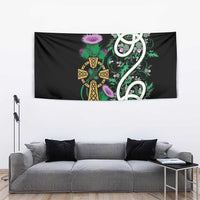 Scottish Celtic Cross Thistle Flowers Tapestry