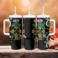 Scottish Celtic Cross Thistle Flowers Tumbler With Handle