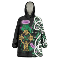 Scottish Celtic Cross Thistle Flowers Wearable Blanket Hoodie