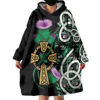 Scottish Celtic Cross Thistle Flowers Wearable Blanket Hoodie