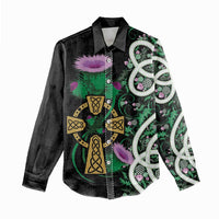 Scottish Celtic Cross Thistle Flowers Women Casual Shirt