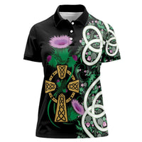 Scottish Celtic Cross Thistle Flowers Women Polo Shirt