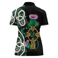Scottish Celtic Cross Thistle Flowers Women Polo Shirt