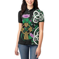 Scottish Celtic Cross Thistle Flowers Women Polo Shirt