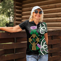 Scottish Celtic Cross Thistle Flowers Women Polo Shirt