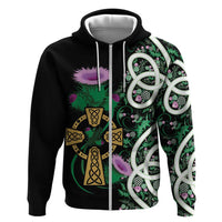 Scottish Celtic Cross Thistle Flowers Zip Hoodie