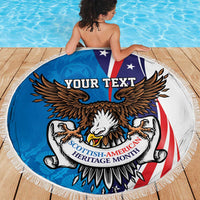 Scottish-American Heritage Month Personalized Beach Blanket Highland Cow and USA-eagle