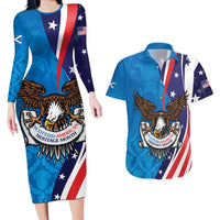 Scottish-American Heritage Month Personalized Couples Matching Long Sleeve Bodycon Dress and Hawaiian Shirt Highland Cow and USA-eagle