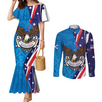Scottish-American Heritage Month Personalized Couples Matching Mermaid Dress and Long Sleeve Button Shirt Highland Cow and USA-eagle