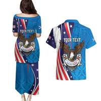 Scottish-American Heritage Month Personalized Couples Matching Puletasi and Hawaiian Shirt Highland Cow and USA-eagle