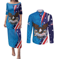 Scottish-American Heritage Month Personalized Couples Matching Puletasi and Long Sleeve Button Shirt Highland Cow and USA-eagle