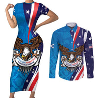 Scottish-American Heritage Month Personalized Couples Matching Short Sleeve Bodycon Dress and Long Sleeve Button Shirt Highland Cow and USA-eagle