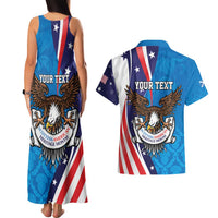 Scottish-American Heritage Month Personalized Couples Matching Tank Maxi Dress and Hawaiian Shirt Highland Cow and USA-eagle