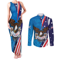 Scottish-American Heritage Month Personalized Couples Matching Tank Maxi Dress and Long Sleeve Button Shirt Highland Cow and USA-eagle