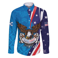 Scottish-American Heritage Month Personalized Family Matching Off The Shoulder Long Sleeve Dress and Hawaiian Shirt Highland Cow and USA-eagle