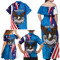 Scottish-American Heritage Month Personalized Family Matching Off Shoulder Maxi Dress and Hawaiian Shirt Highland Cow and USA-eagle