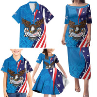 Scottish-American Heritage Month Personalized Family Matching Puletasi and Hawaiian Shirt Highland Cow and USA-eagle