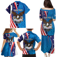 Scottish-American Heritage Month Personalized Family Matching Puletasi and Hawaiian Shirt Highland Cow and USA-eagle