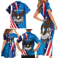 Scottish-American Heritage Month Personalized Family Matching Short Sleeve Bodycon Dress and Hawaiian Shirt Highland Cow and USA-eagle