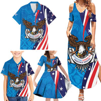 Scottish-American Heritage Month Personalized Family Matching Summer Maxi Dress and Hawaiian Shirt Highland Cow and USA-eagle