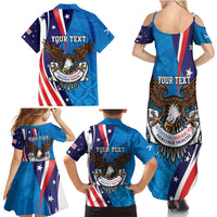 Scottish-American Heritage Month Personalized Family Matching Summer Maxi Dress and Hawaiian Shirt Highland Cow and USA-eagle