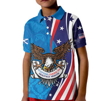 Scottish-American Heritage Month Personalized Kid Polo Shirt Highland Cow and USA-eagle