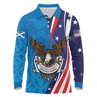 Scottish-American Heritage Month Personalized Long Sleeve Polo Shirt Highland Cow and USA-eagle