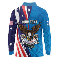 Scottish-American Heritage Month Personalized Long Sleeve Polo Shirt Highland Cow and USA-eagle
