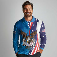 Scottish-American Heritage Month Personalized Long Sleeve Polo Shirt Highland Cow and USA-eagle