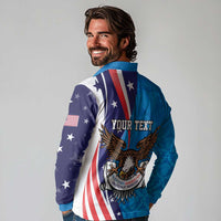 Scottish-American Heritage Month Personalized Long Sleeve Polo Shirt Highland Cow and USA-eagle