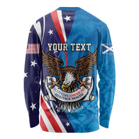 Scottish-American Heritage Month Personalized Long Sleeve Shirt Highland Cow and USA-eagle
