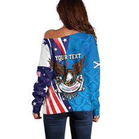 Scottish-American Heritage Month Personalized Off Shoulder Sweater Highland Cow and USA-eagle