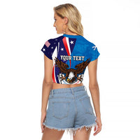 Scottish-American Heritage Month Personalized Raglan Cropped T Shirt Highland Cow and USA-eagle