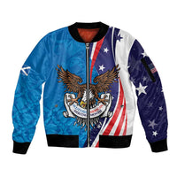 Scottish-American Heritage Month Personalized Sleeve Zip Bomber Jacket Highland Cow and USA-eagle