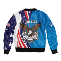 Scottish-American Heritage Month Personalized Sleeve Zip Bomber Jacket Highland Cow and USA-eagle