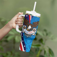 Scottish-American Heritage Month Personalized Tumbler With Handle Highland Cow and USA-eagle