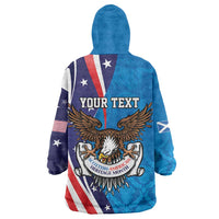 Scottish-American Heritage Month Personalized Wearable Blanket Hoodie Highland Cow and USA-eagle