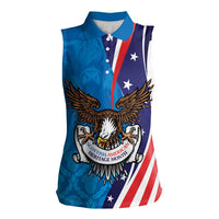 Scottish-American Heritage Month Personalized Women Sleeveless Polo Shirt Highland Cow and USA-eagle