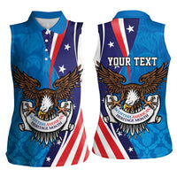 Scottish-American Heritage Month Personalized Women Sleeveless Polo Shirt Highland Cow and USA-eagle