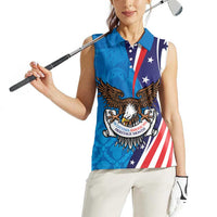 Scottish-American Heritage Month Personalized Women Sleeveless Polo Shirt Highland Cow and USA-eagle