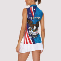 Scottish-American Heritage Month Personalized Women Sleeveless Polo Shirt Highland Cow and USA-eagle