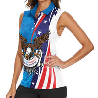 Scottish-American Heritage Month Personalized Women Sleeveless Polo Shirt Highland Cow and USA-eagle