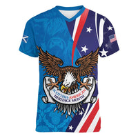 Scottish-American Heritage Month Personalized Women V-Neck T-Shirt Highland Cow and USA-eagle