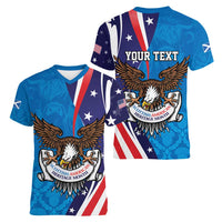 Scottish-American Heritage Month Personalized Women V-Neck T-Shirt Highland Cow and USA-eagle