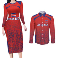 Costa Rica Football Custom Couples Matching Long Sleeve Bodycon Dress and Long Sleeve Button Shirt Los Ticos Go Champions