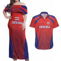 Costa Rica Football Custom Couples Matching Off Shoulder Maxi Dress and Hawaiian Shirt Los Ticos Go Champions