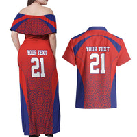 Costa Rica Football Custom Couples Matching Off Shoulder Maxi Dress and Hawaiian Shirt Los Ticos Go Champions