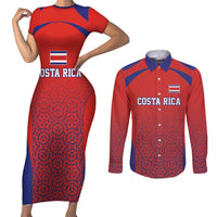 Costa Rica Football Custom Couples Matching Short Sleeve Bodycon Dress and Long Sleeve Button Shirt Los Ticos Go Champions
