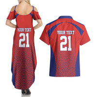 Costa Rica Football Custom Couples Matching Summer Maxi Dress and Hawaiian Shirt Los Ticos Go Champions